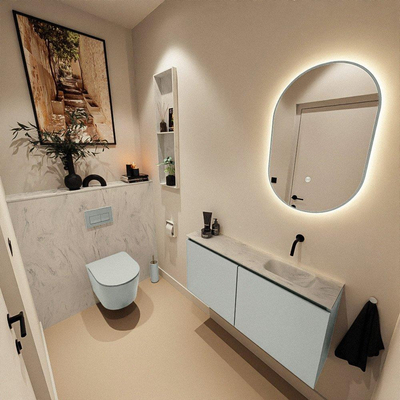 MONDIAZ TURE-DLUX meuble de toilettes 100 cm Greey. EDEN vasque Opalo position à droite. Sans trou de robinet.