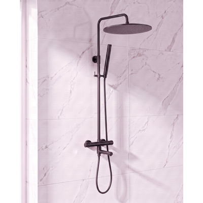Fortifura Calvi Regendoucheset - thermostatisch - 30cm hoofddouche - gladde slang - staaf handdouche - draaibare baduitloop - mat zwart