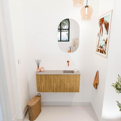 Mondiaz JOYA-DLUX 91.6cm toiletmeubel - ronding links kleur Oak - Wastafel FAYE positie Rechts Zonder kraangat kleur Saba.