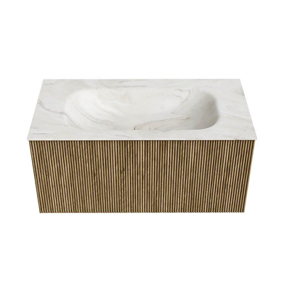 Mondiaz KURVE-DLUX Badkamermeubelset - 90x46x40cm - 1 lade - wastafel solid surface - midden - 1 kraangat - Dusk