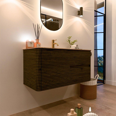 Mondiaz CIRO-DLUX Ensemble de meubles de salle de bains - 100x45x50cm - Plan vasque solid surface Arena - 1 bassin central - 1 trou de robinetterie - 2 tiroirs - Shadow