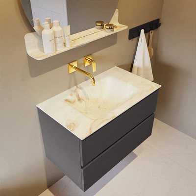 MONDIAZ VICA-DLUX Ensemble meuble de salle de bains - 80cm - meuble bas dark grey - 2 tiroirs - lavabo encastré cloud centré - sans trous de robinet - version haute 60cm - frape
