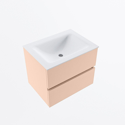 Mondiaz VICA Ensemble de meuble de salle de bain - 60cm - meuble sous lavabo rosee - 2 tiroirs - lavabo cloud milieu - 1 trou de robinet - version haute de 60cm - talc