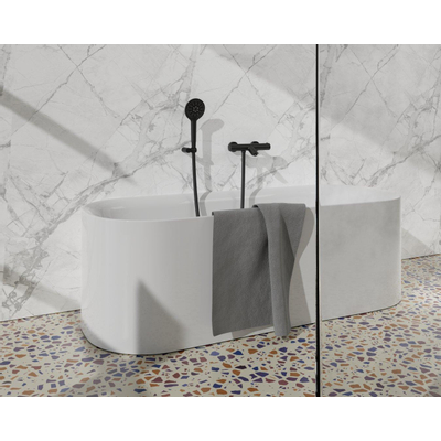 Fortifura Calvi Thermostatische badkraan - met ronde handdouche handdouchehouder en gladde doucheslang - mat zwart