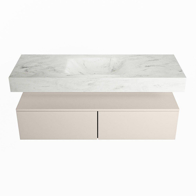Mondiaz ALAN-DLUX Ensemble de meuble - 130cm - meuble Linen mat - 2 tiroirs - Lavabo Cloud Opalo suspendu - vasque Centre - 1 trou de robinet