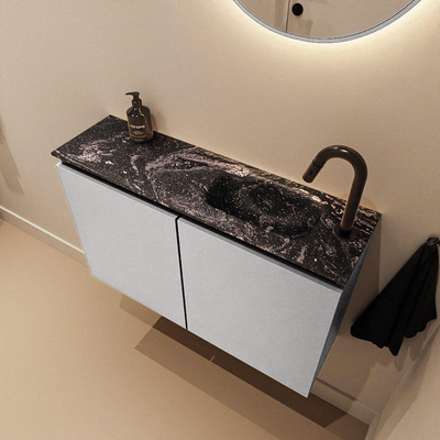 MONDIAZ TURE-DLUX meuble WC 80 cm Plata. EDEN lavabo Lava position à droite. Avec 1 trou de robinet.