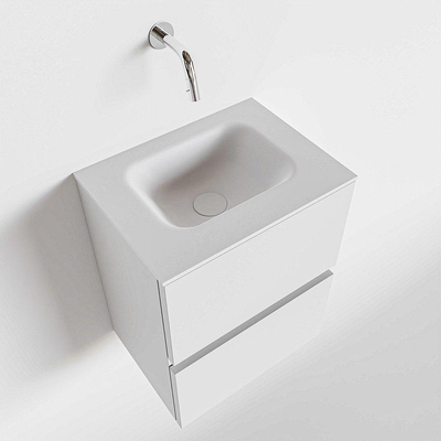 Mondiaz ADA Meuble lave-mains 40x30x50cm sans trou de robinet 2 tiroirs Talc mat Lavabo Lex Centre Solid Surface Blanc