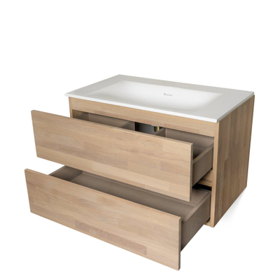 BRAUER Glacier wastafel - 80x46x2cm - 1 wasbak - 1 kraangat- fine stone - mat wit OUTLETSTORE