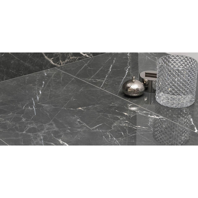 Royal Plaza Chella wandtegel - 30x90cm - 10mm - rechthoek - gerectificeerd - marmerlook - glans zwart