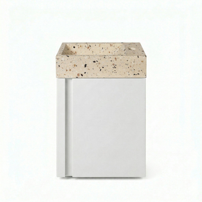 FugaFlow Eccelente Arredo Ensemble meuble WC - 40x65cm - 1 porte - 1 trou de robinet - droit - lave-mains terrazzo - blanc mat
