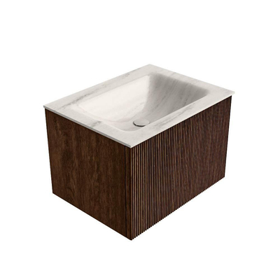 MONDIAZ KURVE-DLUX 60cm badmeubel kleur Walnut met 1 lade en 0 deuren. Wastafel CLOUD Midden zonder kraangat Meli.