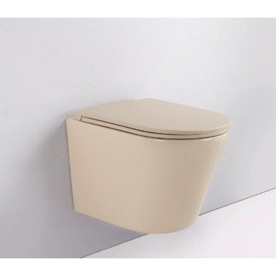 QeramiQ Dely WC suspendu - 36.3x51.7cm - à fond creux - sans bride - avec abattant slim - beige