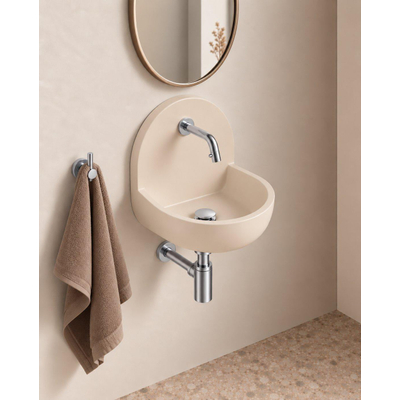 Saniclass Fuente pack lave-mains – demi-rond – 46,5 x 35 x 43,2 cm – Solid Surface crème – robinet chromé