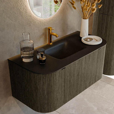 Mondiaz KURVE Badkamermeubelset - 100x46x40cm - 1 lade - 2 deuren - wastafel solid surface - midden - 1 kraangat - Shadow