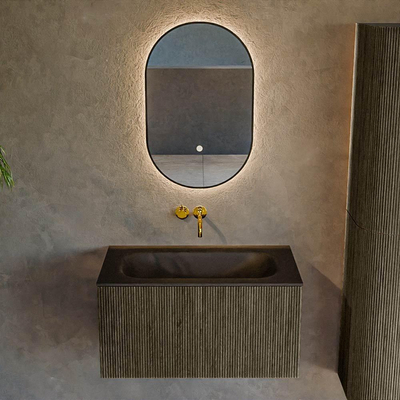 Mondiaz KURVE Ensemble de meuble salle de bain - 80x46x40cm - 1 tiroir - lavabo en solid surface - milieu - sans trou de robinet - Shadow