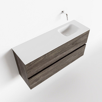 MONDIAZ ADA Toiletmeubel - 100x30x50cm - 0 kraangaten - 2 lades - dark brown mat - wasbak rechts - Solid surface - Wit
