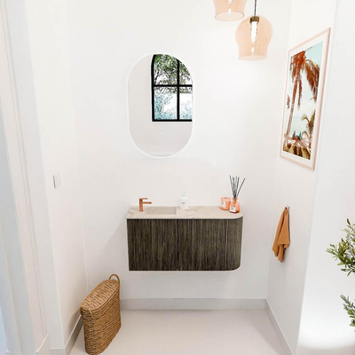 Mondiaz JOYA-DLUX 81.6cm toiletmeubel - ronding rechts kleur Shadow - Wastafel FAYE positie Links 1 kraangat kleur Frappe.