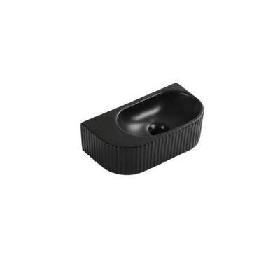 QeramiQ Blend Fontein - 40x22x12cm - ribbel - halfrond - zonder kraangat - keramiek - mat zwart OUTLETSTORE