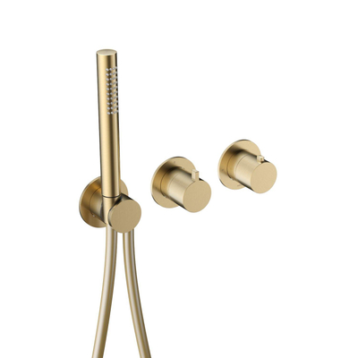 Hotbath Ace Partie apparente - pour mitigeur thermostatique encastré - 2 voies - inverseur - douchette à main - flexible de douche - Laiton brossé PVD