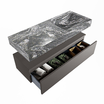 Mondiaz ALAN-DLUX Ensemble de meuble - 120cm - meuble Dark grey mat - 1 tiroir - Lavabo Cloud Lava suspendu - vasque Droite - 1 trou de robinet