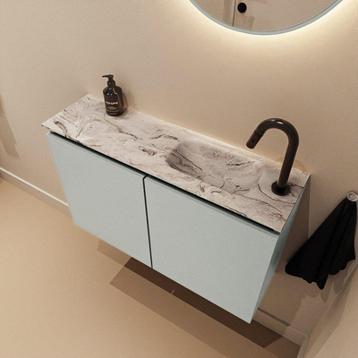 MONDIAZ TURE-DLUX Meuble de toilette 80cm Greey. EDEN lavabo Glace position à droite. Avec 1 trou de robinet.