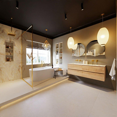 MONDIAZ VICA-DLUX Ensemble meuble de salle de bains - 150cm - meuble sous-lavabo chêne washed - 4 tiroirs - lavabo encastré cloud double - sans trous de robinet - version haute 60cm - frape