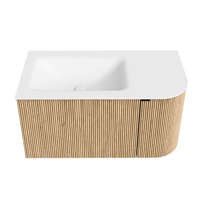 MONDIAZ KURVE Meuble de salle de bains 85 cm avec module 25 R couleur Oak avec 1 tiroir et 1 porte. Lavabo CLOUD gauche sans trou de robinet Talc.