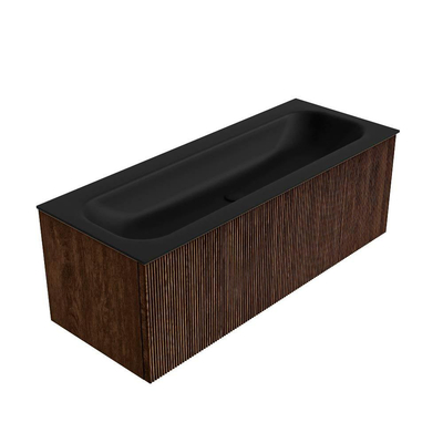 MONDIAZ KURVE 120cm badmeubel kleur Walnut met 1 lade. Wastafel BIG LARGE midden zonder kraangat Urban.