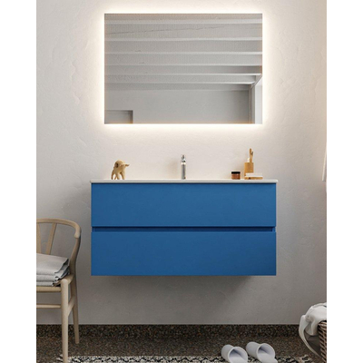 Mondiaz VICA ensemble de meuble de salle de bain - 100cm - meuble sous-vasque jeans - 2 tiroirs - lavabo denia milieu - 1 trou de robinet - miroir LED - version XL 60cm de haut