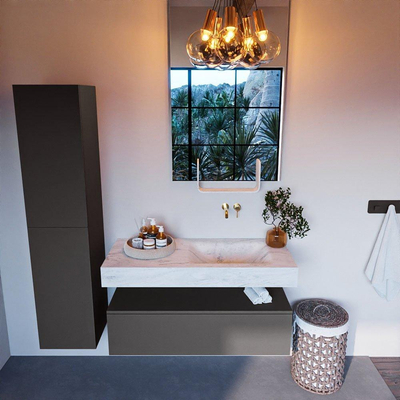 Mondiaz ALAN-DLUX Ensemble de meuble - 110cm - meuble Dark grey mat - 1 tiroir - Lavabo Cloud Opalo suspendu - vasque Droite - 0 trous de robinet