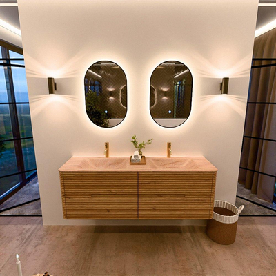 Mondiaz CIRO-DLUX Badkamermeubelset - 150x45x50cm - Solid surface wastafel Saba - 2 wasbak Dubbel - 2 kraangaten - 4 lades - Oak