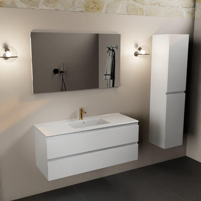 Mondiaz AIVY Ensemble de meuble - 120x45x50cm - 1 trou de robinet - 1 vasque talc céramique - Centre - 2 tiroirs - avec miroir - MDF Talc