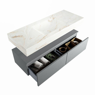 Mondiaz ALAN-DLUX Ensemble de meuble - 120cm - meuble Plata mat - 2 tiroirs - Lavabo Cloud Frappe suspendu - vasque Centre - 1 trou de robinet