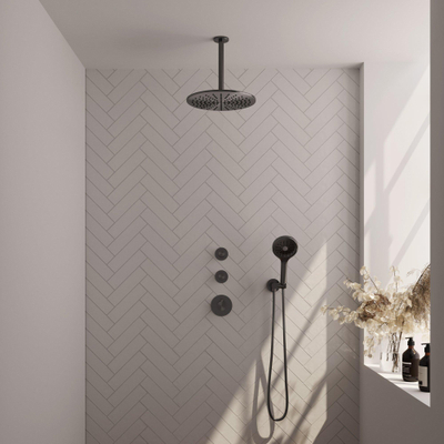 BRAUER Gunmetal Carving inbouw regendoucheset – Ø30 cm hoofddouche – 30 cm plafondbuis – ronde handdouche