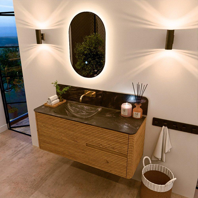 Mondiaz CIRO-DLUX Meuble de salle de bains - 120x45x50cm - lavabo solid surface Lava - 1 vasque à gauche - sans trous de robinet - 2 tiroirs - Chêne