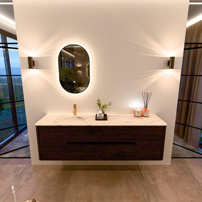 Mondiaz CIRO-DLUX Badkamermeubelset - 170x45x50cm - Solid surface wastafel Nata - 1 wasbak Links - 1 kraangat - 4 lades - Walnut