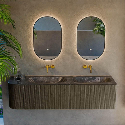 Mondiaz KURVE-DLUX Badkamermeubelset - 165x46x40cm - 2 lade - 1 deur - wastafel solid surface - dubbel / rechts - zonder kraangat - Shadow
