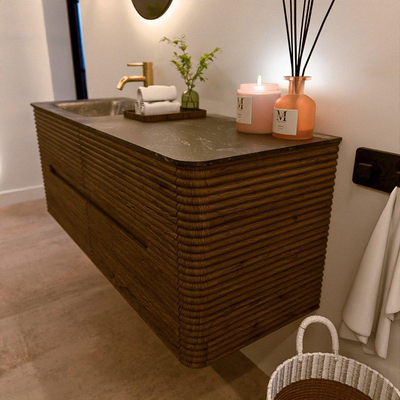 Mondiaz CIRO-DLUX Badkamermeubelset - 130x45x50cm - Solid surface wastafel Lava - 1 wasbak Links - 1 kraangat - 4 lades - Dusk
