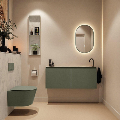MONDIAZ TURE-DLUX 120cm toiletmeubel Army. EDEN wastafel Opalo positie rechts. Met 1 kraangat.