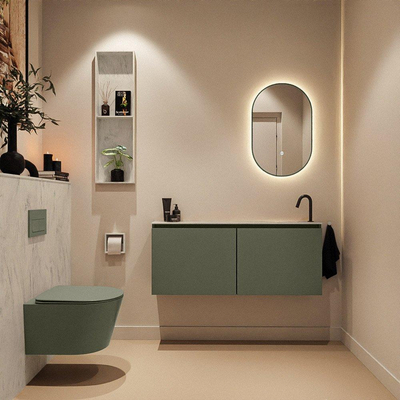 MONDIAZ TURE-DLUX Meuble toilette - 120cm - Army - EDEN - vasque Opalo - position droite - 1 trou de robinet