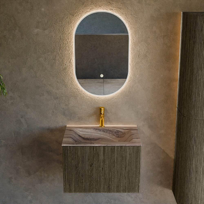 MONDIAZ KURVE-DLUX Meuble de salle de bains 60 cm couleur Shadow avec 1 tiroir et 0 portes. Lavabo CLOUD Central 1 trou de robinet Sombra.