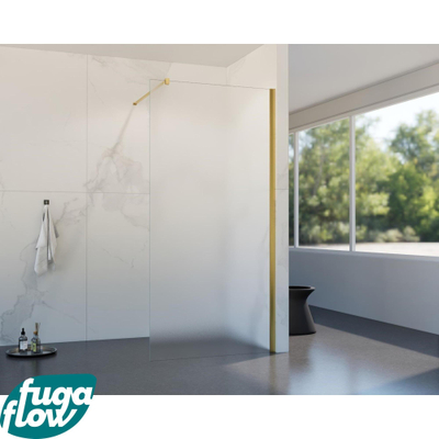 FugaFlow Eccelente Vetro inloopdouche badkamer - 30x200cm - mat glas - wandarm - geborsteld messing