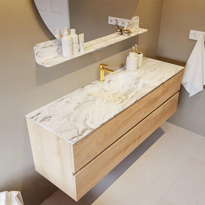 Mondiaz VICA-DLUX ensemble de meuble de salle de bain - 150cm - meuble sous-vasque chêne blanchi - 2 tiroirs - lavabo encastré nuage milieu - 1 trou de robinet - version haute 60cm - glace