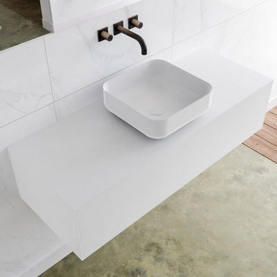 Mondiaz Lagom Meuble salle de bains 120x30.9x45cm Solid Surface Talc 1 tiroir avec lavabo BINX vasque à poser Centre sans trous de robinet