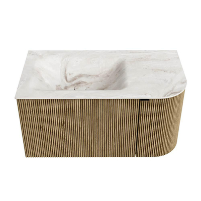 Mondiaz KURVE-DLUX Badkamermeubelset - 85x46x40cm - 1 lade - 1 deur - wastafel solid surface - links - zonder kraangat - Dusk