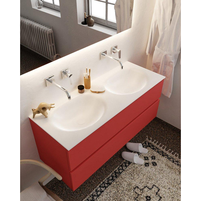 Mondiaz VICA ensemble de meuble de salle de bain - 120cm - meuble sous-vasque fire - 2 tiroirs - lavabo moon double - sans trou de robinet - miroir LED - version XL 60cm de haut