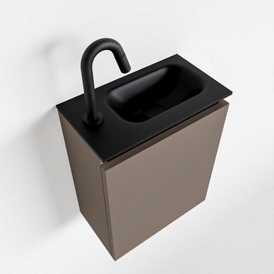 MONDIAZ TURE Toiletmeubel 40x23x50cm met 1 kraangaten 1 deuren smoke mat Wastafel Eden rechts Solid Surface Zwart
