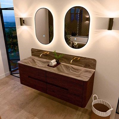 Mondiaz CIRO-DLUX Badkamermeubelset - 150x45x50cm - Solid surface wastafel Sombra - 2 wasbak Dubbel - zonder kraangaten - 4 lades - Ruby