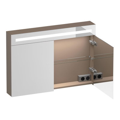 BRAUER Promise Deluxe armoire de toilette - 100x70x15cm - avec éclairage - 2 portes miroir double face - moka mat