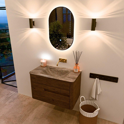 Mondiaz CIRO-DLUX Meuble de salle de bains - 80x45x50cm - vasque solid surface Oza - 1 lavabo au milieu - sans trous de robinetterie - 2 tiroirs - Dusk